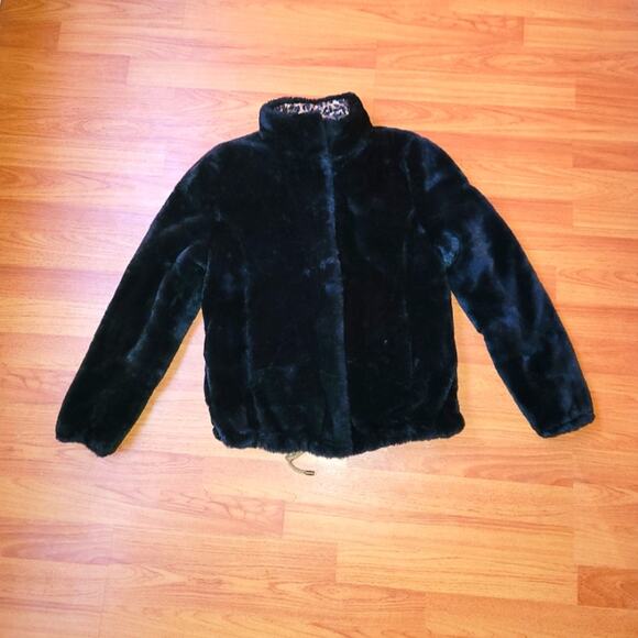 NEW Leopard Reversible Jacket, Size Small Faux Fur Jacket Black - Picture 4 of 9